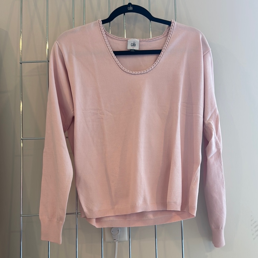 CAbi Braided Neck Pullover Light Pink Scoop Neck Pullover size Small